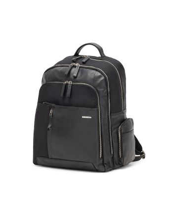 SQUADRA - Zaino Grande Pelle e Nylon-Nero