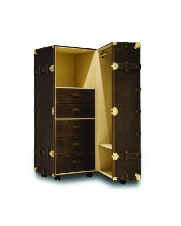 VINTAGE HOME - Baule Armadio con 5 Cassetti-Cuoio 